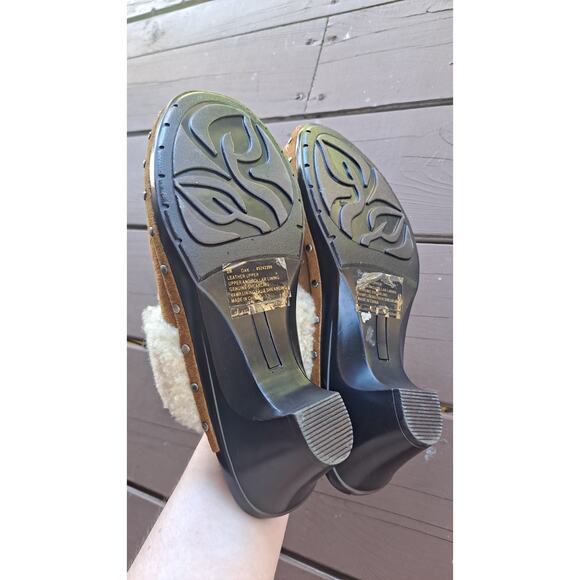 Isaac Mizrahi Tan Size 8M Women's Leather Genuine Shearling Oak Slip-On Mule - Picture 4 of 6